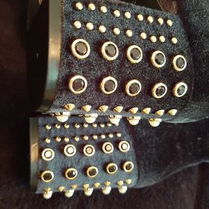 Microsuede booties with black & gold embellishment